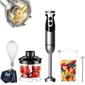 5-in-1 Immersion Handheld Blender Frother Whisk Chopper Titanium blades New